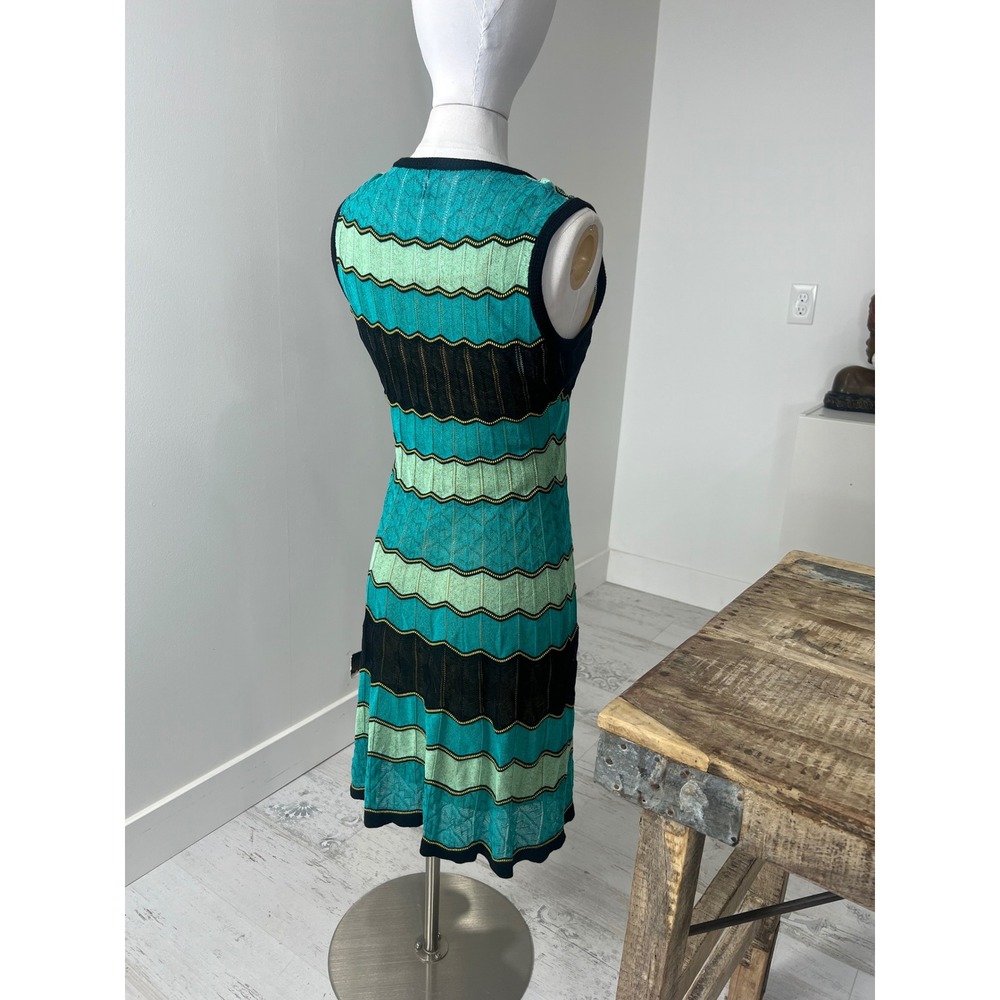 M Missoni Teal Green Black Zigzag Knit V-Neck Sleeveless Midi Dress IT 40 - Picture 3 of 8